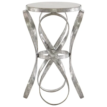 Contemporary Silver Leaf Chairside Table with White Marble Top